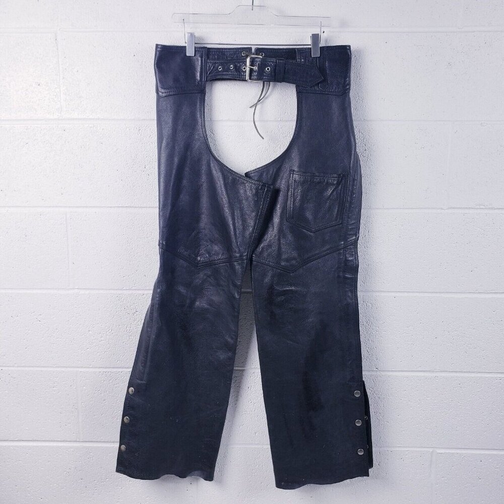 Vintage HUDSON Leather Motorcycle Chaps M Medium Mens Black‎ BIKER Chaps Pants